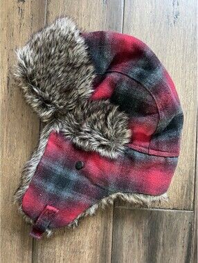 Buffalo Plaid Bomber Trapper Hat Fur Trim Quilted Lining Outdoor Nice
